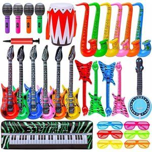 Inflatable Rock Star Toy Set, 30 PCS 80s 90s Party Decorations Inflatable Props